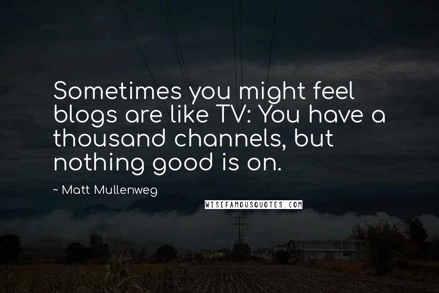 Matt Mullenweg Quotes: Sometimes you might feel blogs are like TV: You have a thousand channels, but nothing good is on.