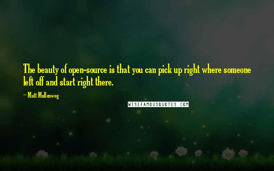 Matt Mullenweg Quotes: The beauty of open-source is that you can pick up right where someone left off and start right there.