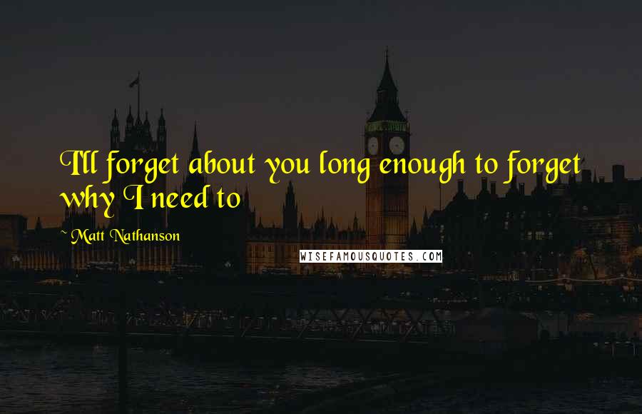 Matt Nathanson Quotes: I'll forget about you long enough to forget why I need to