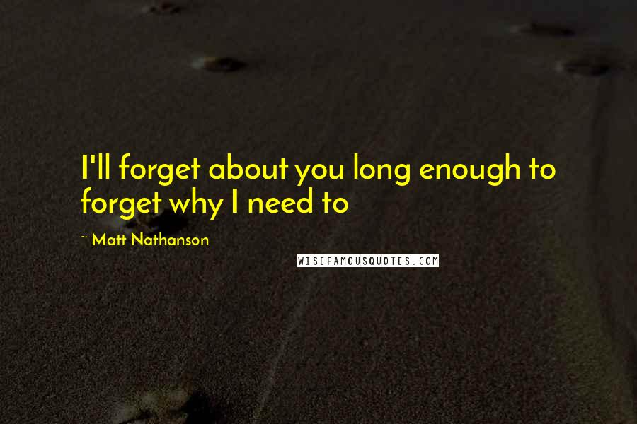 Matt Nathanson Quotes: I'll forget about you long enough to forget why I need to