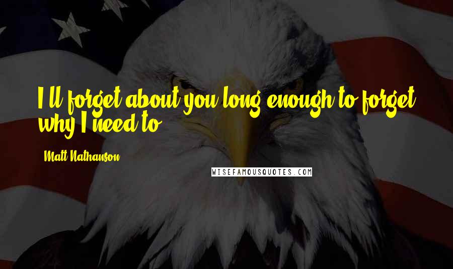 Matt Nathanson Quotes: I'll forget about you long enough to forget why I need to