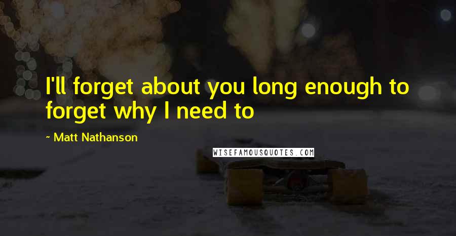 Matt Nathanson Quotes: I'll forget about you long enough to forget why I need to