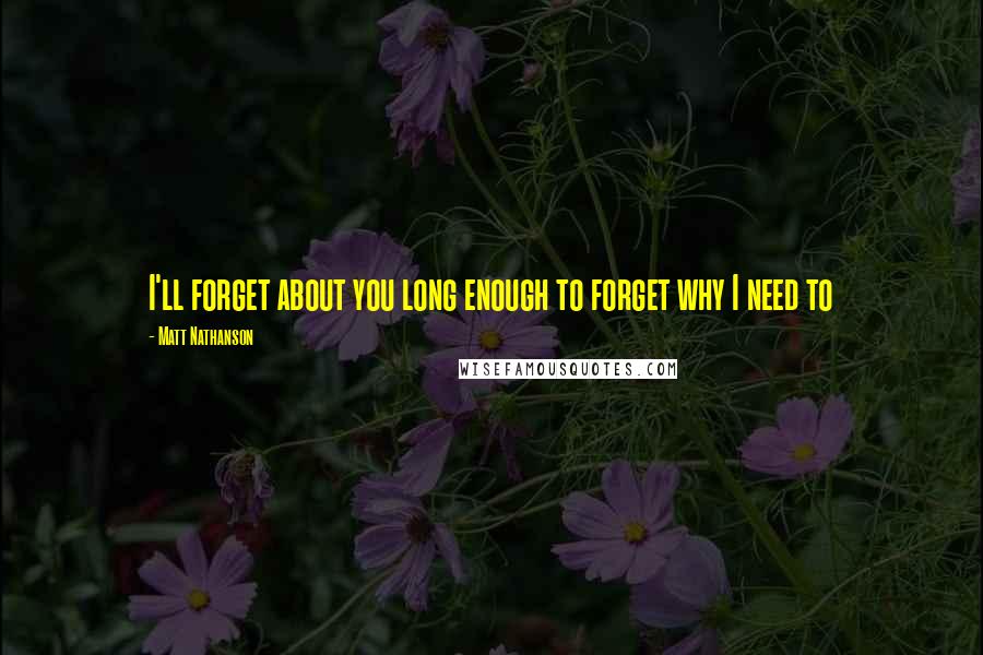 Matt Nathanson Quotes: I'll forget about you long enough to forget why I need to