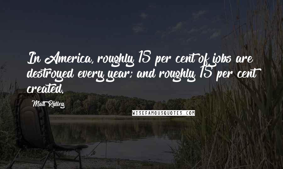 Matt Ridley Quotes: In America, roughly 15 per cent of jobs are destroyed every year; and roughly 15 per cent created.