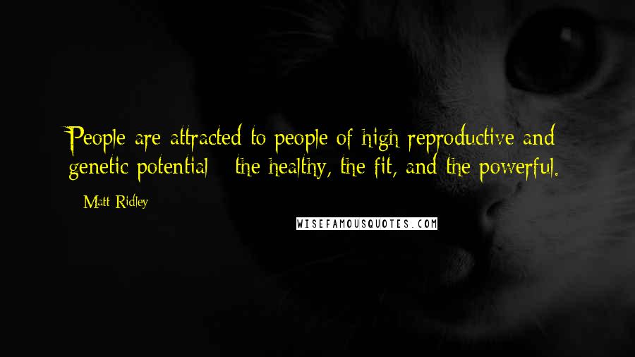 Matt Ridley Quotes: People are attracted to people of high reproductive and genetic potential - the healthy, the fit, and the powerful.