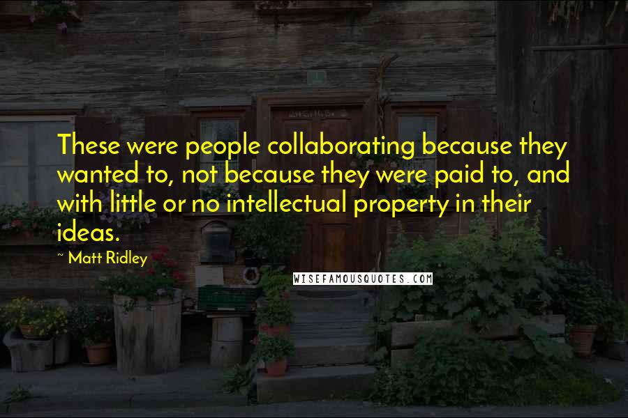 Matt Ridley Quotes: These were people collaborating because they wanted to, not because they were paid to, and with little or no intellectual property in their ideas.