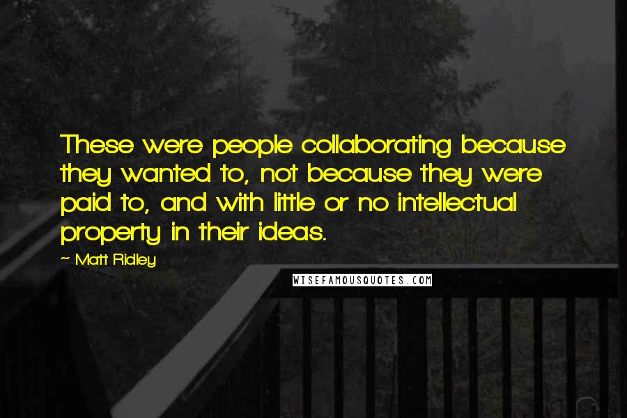 Matt Ridley Quotes: These were people collaborating because they wanted to, not because they were paid to, and with little or no intellectual property in their ideas.