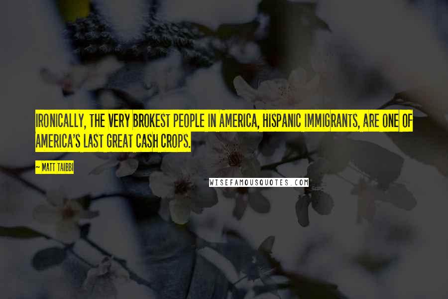 Matt Taibbi Quotes: Ironically, the very brokest people in America, Hispanic immigrants, are one of America's last great cash crops.