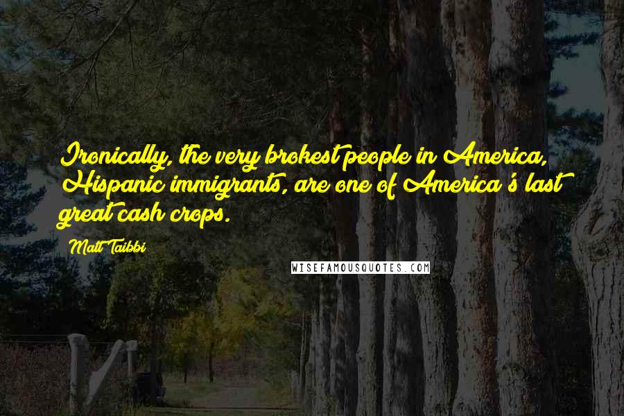 Matt Taibbi Quotes: Ironically, the very brokest people in America, Hispanic immigrants, are one of America's last great cash crops.