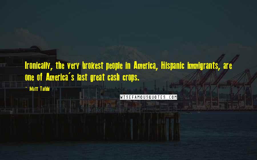 Matt Taibbi Quotes: Ironically, the very brokest people in America, Hispanic immigrants, are one of America's last great cash crops.