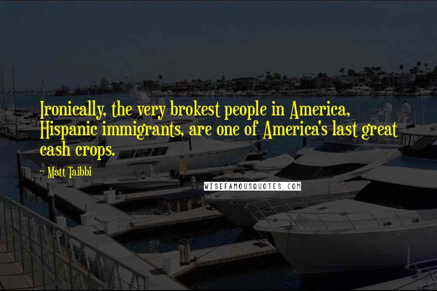 Matt Taibbi Quotes: Ironically, the very brokest people in America, Hispanic immigrants, are one of America's last great cash crops.