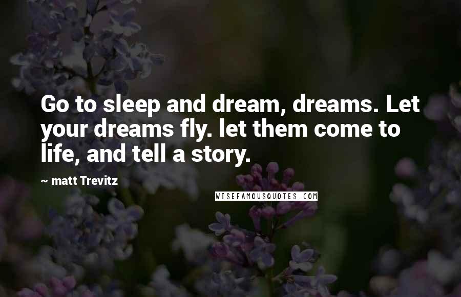 Matt Trevitz Quotes: Go to sleep and dream, dreams. Let your dreams fly. let them come to life, and tell a story.