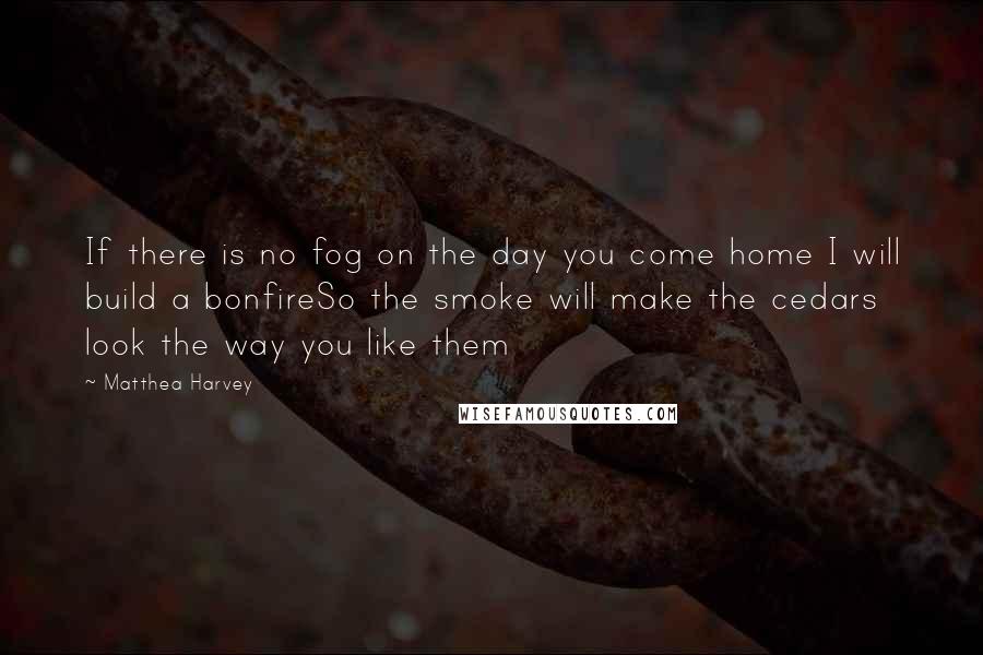 Matthea Harvey Quotes: If there is no fog on the day you come home I will build a bonfireSo the smoke will make the cedars look the way you like them