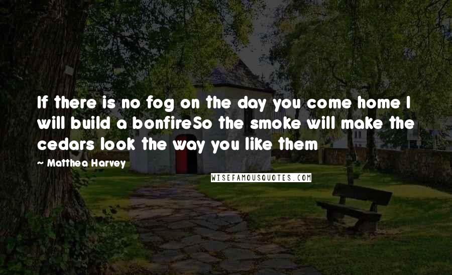 Matthea Harvey Quotes: If there is no fog on the day you come home I will build a bonfireSo the smoke will make the cedars look the way you like them