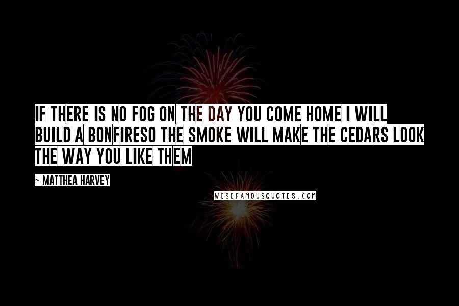 Matthea Harvey Quotes: If there is no fog on the day you come home I will build a bonfireSo the smoke will make the cedars look the way you like them