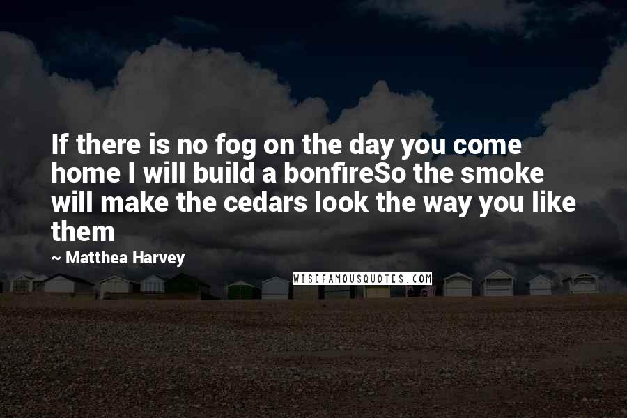 Matthea Harvey Quotes: If there is no fog on the day you come home I will build a bonfireSo the smoke will make the cedars look the way you like them