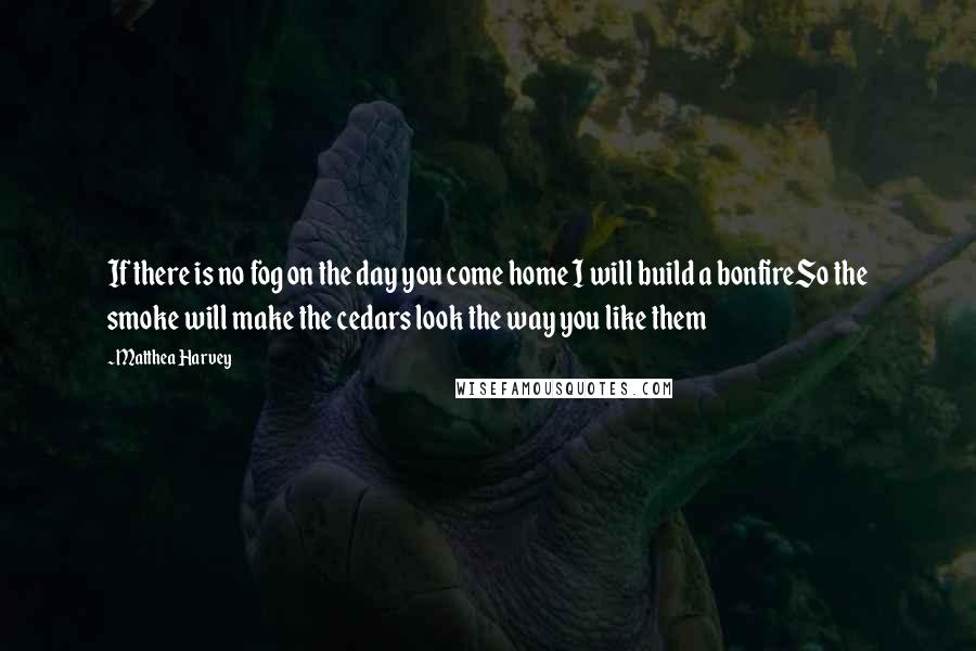 Matthea Harvey Quotes: If there is no fog on the day you come home I will build a bonfireSo the smoke will make the cedars look the way you like them