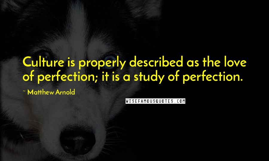 Matthew Arnold Quotes: Culture is properly described as the love of perfection; it is a study of perfection.