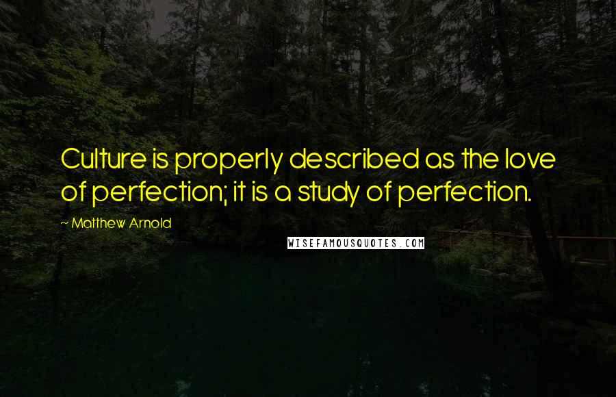 Matthew Arnold Quotes: Culture is properly described as the love of perfection; it is a study of perfection.