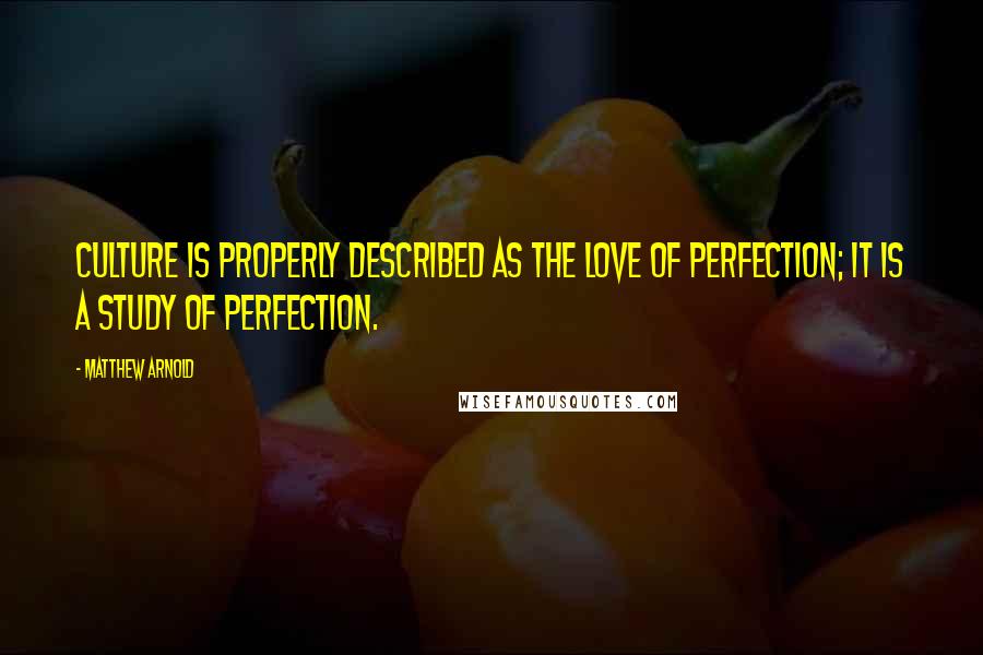 Matthew Arnold Quotes: Culture is properly described as the love of perfection; it is a study of perfection.