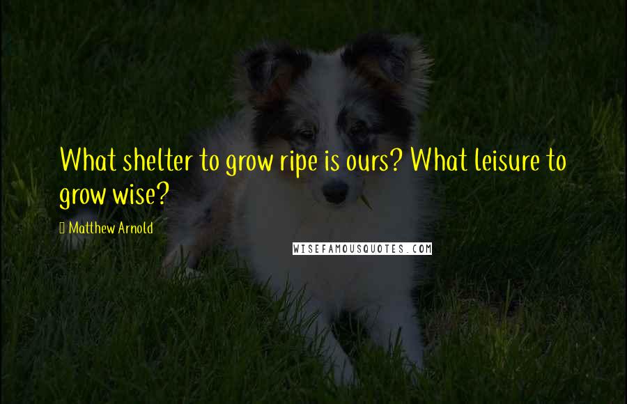 Matthew Arnold Quotes: What shelter to grow ripe is ours? What leisure to grow wise?