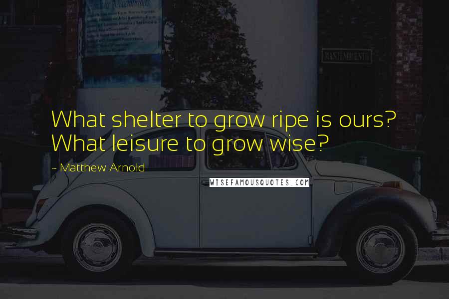 Matthew Arnold Quotes: What shelter to grow ripe is ours? What leisure to grow wise?