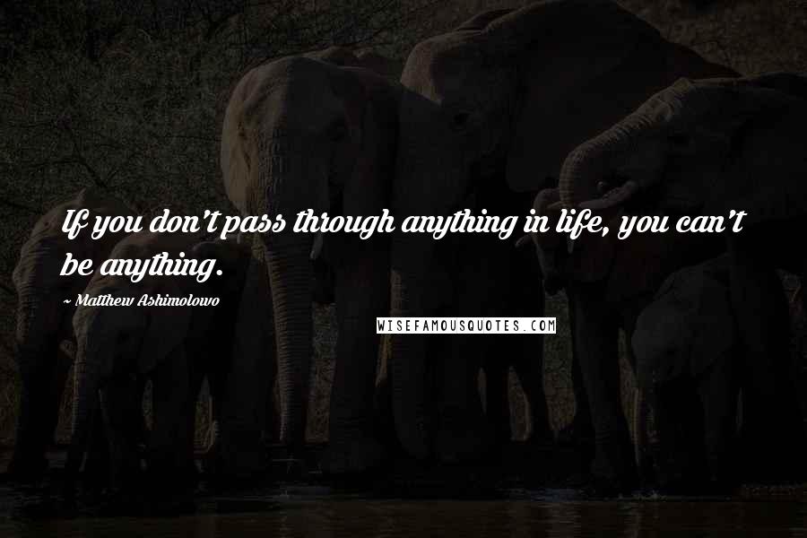 Matthew Ashimolowo Quotes: If you don't pass through anything in life, you can't be anything.