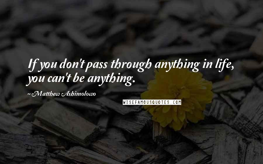 Matthew Ashimolowo Quotes: If you don't pass through anything in life, you can't be anything.