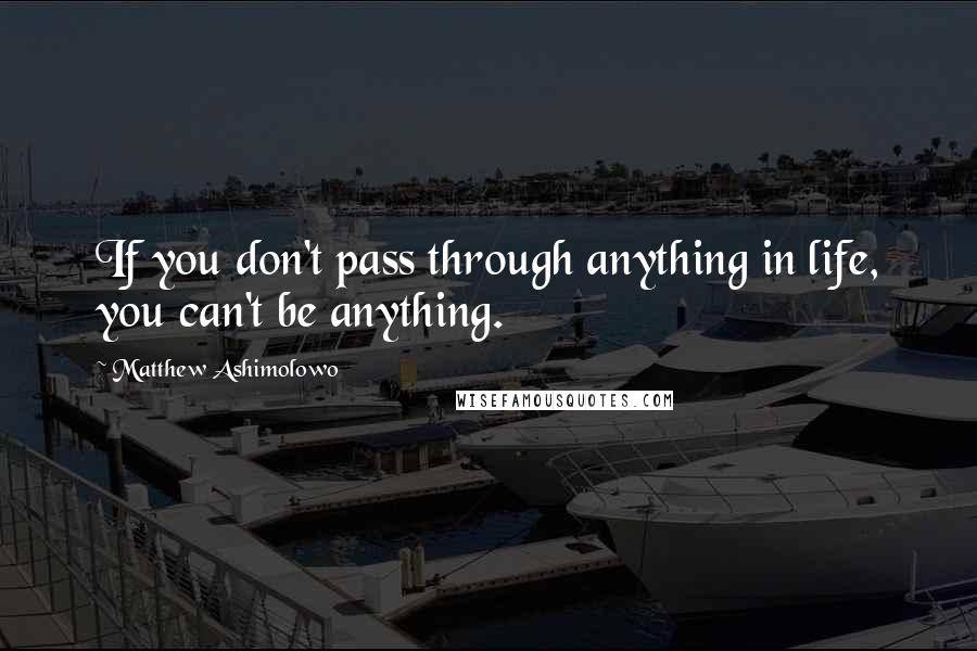 Matthew Ashimolowo Quotes: If you don't pass through anything in life, you can't be anything.