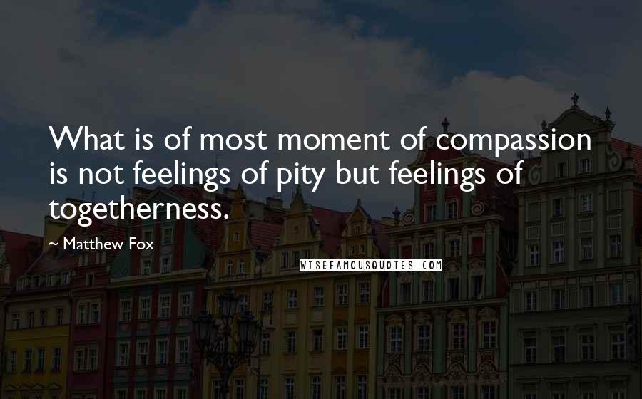Matthew Fox Quotes: What is of most moment of compassion is not feelings of pity but feelings of togetherness.