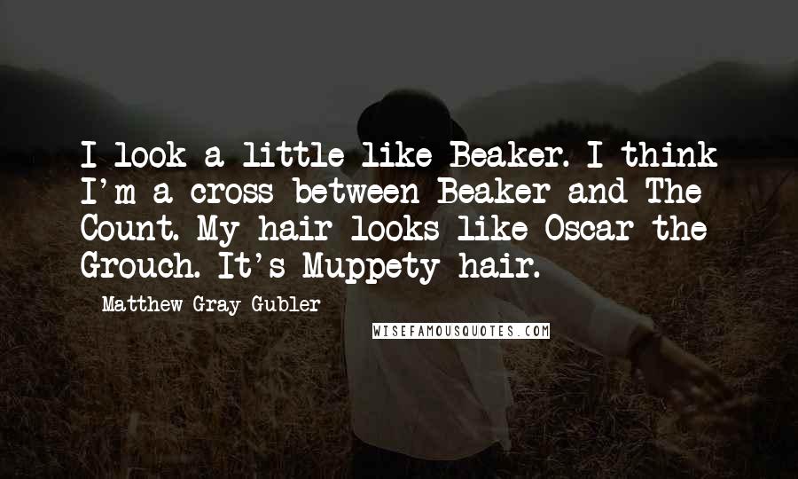 Matthew Gray Gubler Quotes: I look a little like Beaker. I think I'm a cross between Beaker and The Count. My hair looks like Oscar the Grouch. It's Muppety hair.