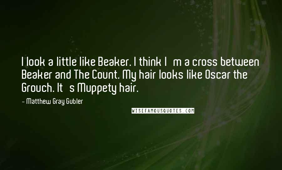 Matthew Gray Gubler Quotes: I look a little like Beaker. I think I'm a cross between Beaker and The Count. My hair looks like Oscar the Grouch. It's Muppety hair.