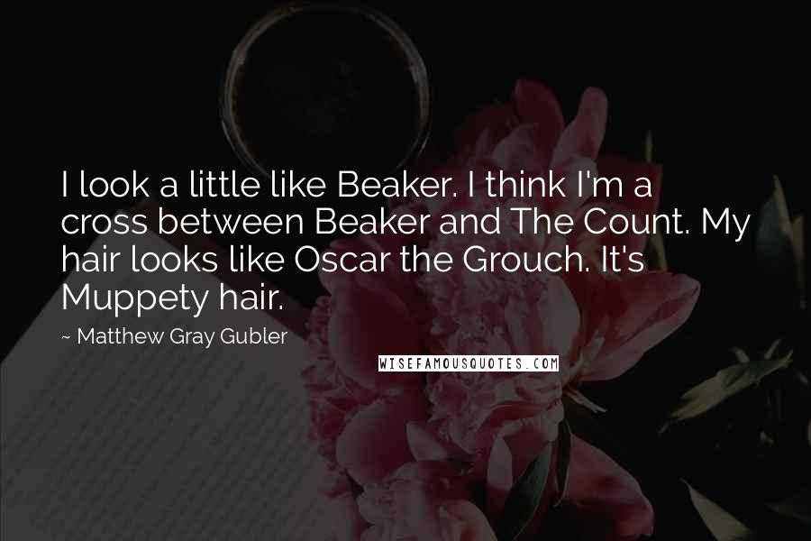 Matthew Gray Gubler Quotes: I look a little like Beaker. I think I'm a cross between Beaker and The Count. My hair looks like Oscar the Grouch. It's Muppety hair.