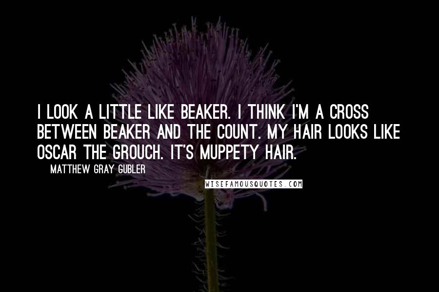 Matthew Gray Gubler Quotes: I look a little like Beaker. I think I'm a cross between Beaker and The Count. My hair looks like Oscar the Grouch. It's Muppety hair.
