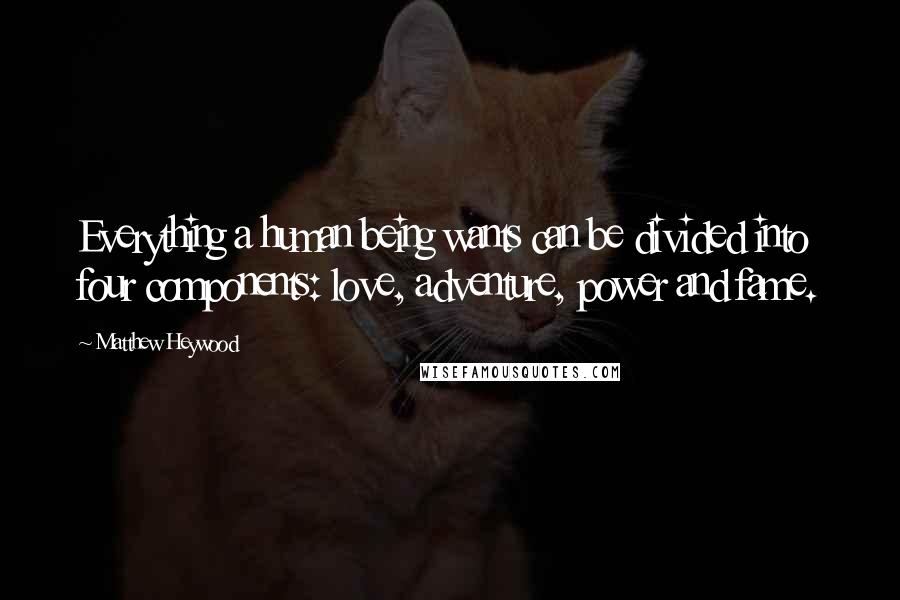 Matthew Heywood Quotes: Everything a human being wants can be divided into four components: love, adventure, power and fame.