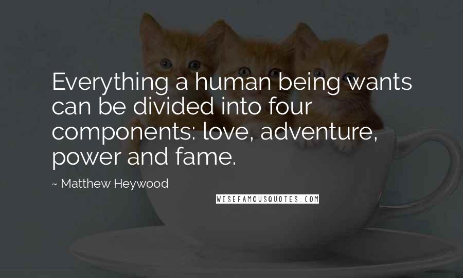 Matthew Heywood Quotes: Everything a human being wants can be divided into four components: love, adventure, power and fame.