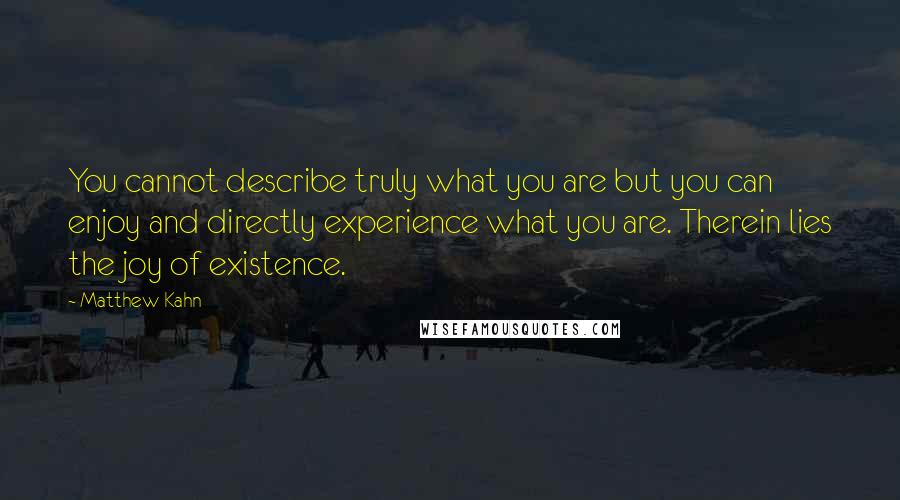 Matthew Kahn Quotes: You cannot describe truly what you are but you can enjoy and directly experience what you are. Therein lies the joy of existence.