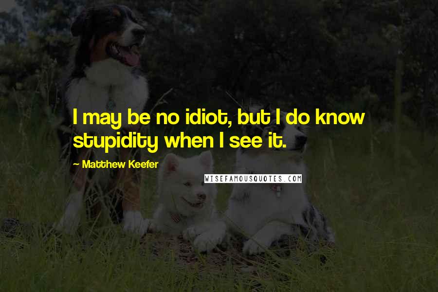 Matthew Keefer Quotes: I may be no idiot, but I do know stupidity when I see it.