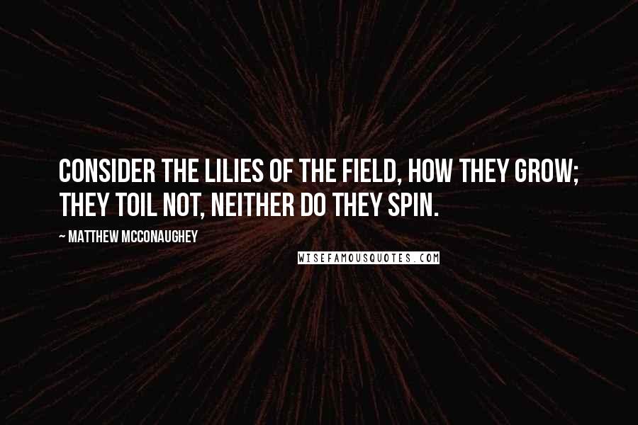 Matthew McConaughey Quotes: Consider the lilies of the field, how they grow; they toil not, neither do they spin.