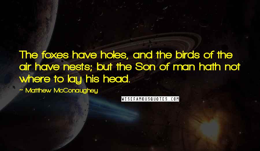 Matthew McConaughey Quotes: The foxes have holes, and the birds of the air have nests; but the Son of man hath not where to lay his head.