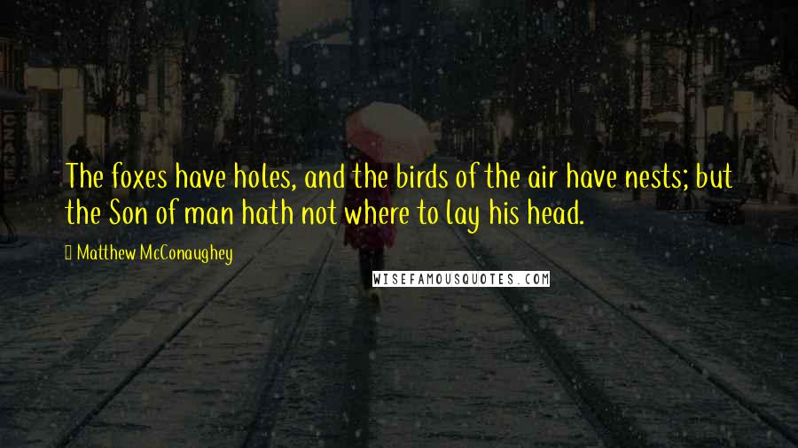 Matthew McConaughey Quotes: The foxes have holes, and the birds of the air have nests; but the Son of man hath not where to lay his head.