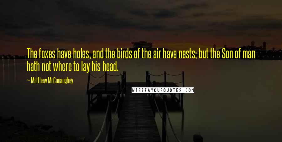 Matthew McConaughey Quotes: The foxes have holes, and the birds of the air have nests; but the Son of man hath not where to lay his head.