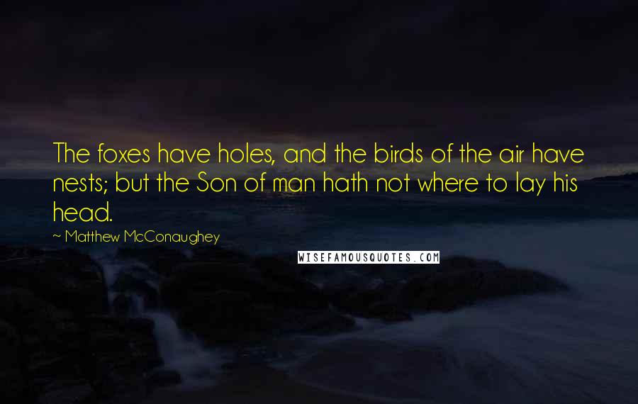 Matthew McConaughey Quotes: The foxes have holes, and the birds of the air have nests; but the Son of man hath not where to lay his head.