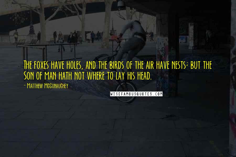 Matthew McConaughey Quotes: The foxes have holes, and the birds of the air have nests; but the Son of man hath not where to lay his head.