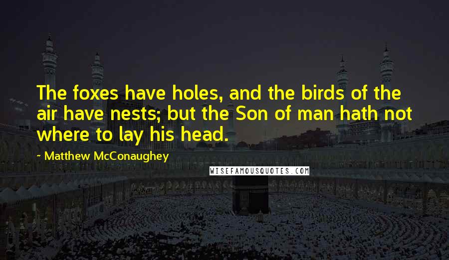 Matthew McConaughey Quotes: The foxes have holes, and the birds of the air have nests; but the Son of man hath not where to lay his head.