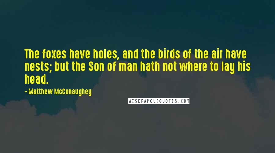 Matthew McConaughey Quotes: The foxes have holes, and the birds of the air have nests; but the Son of man hath not where to lay his head.