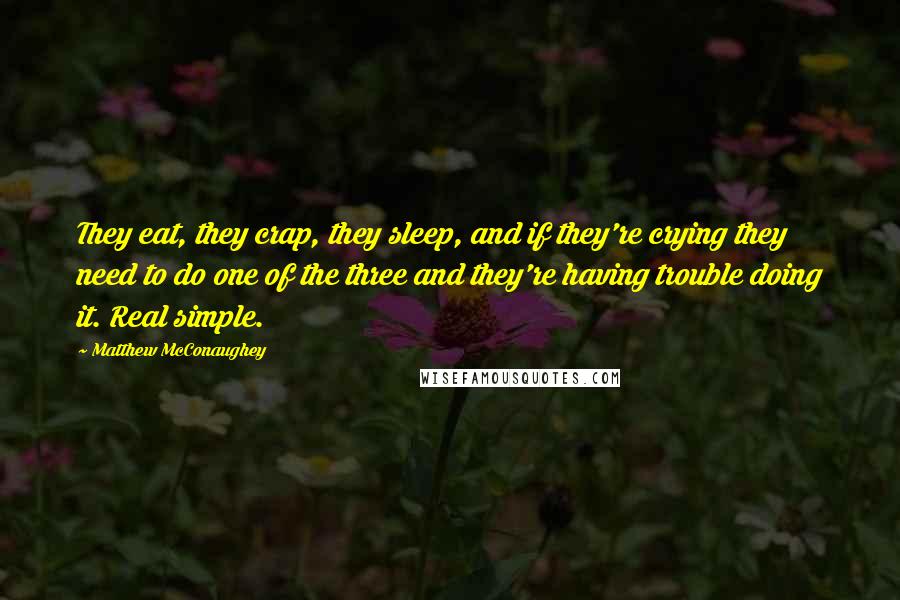 Matthew McConaughey Quotes: They eat, they crap, they sleep, and if they're crying they need to do one of the three and they're having trouble doing it. Real simple.