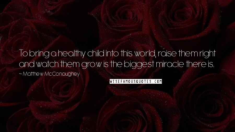 Matthew McConaughey Quotes: To bring a healthy child into this world, raise them right and watch them grow is the biggest miracle there is.