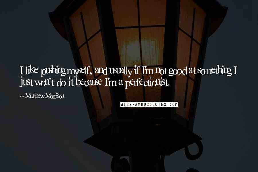 Matthew Morrison Quotes: I like pushing myself, and usually if I'm not good at something I just won't do it because I'm a perfectionist.