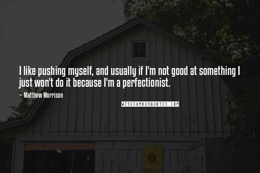 Matthew Morrison Quotes: I like pushing myself, and usually if I'm not good at something I just won't do it because I'm a perfectionist.